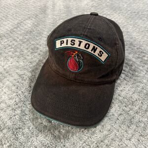 VTG 90's Detroit Pistons NBA Annco Distressed Black Strapback Hat